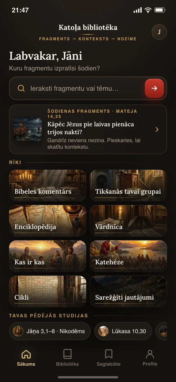 Lietotne „Katoļa bibliotēka“: Bībeles fragmentu meklēšana un 8 rīki